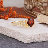 Nature Inspired 4 Prong Heart Shaped Garnet Wedding Ring
